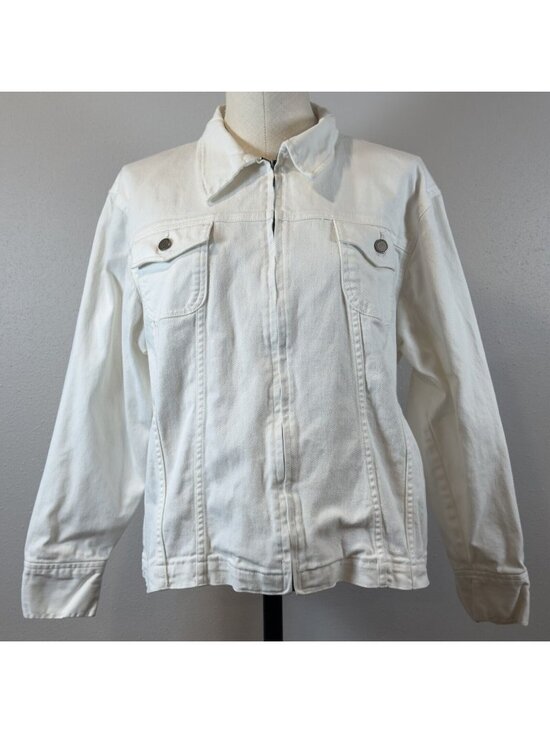 Northcrest Jackets & Blazers - NorthCrest Denim Jacket Womens Sz Large White Full Zip Long Sleeve Chest Pockets